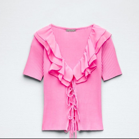 Zara ruffled pastel gelato pink top cardigan - Picture 2 of 7